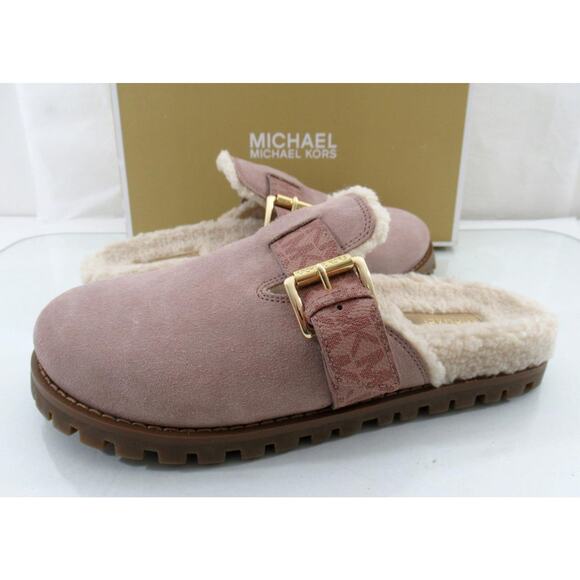 Michael Kors Judd Closed Toe Suede Lug Sole Slide MK Logo Fawn Light Pink Size 7 - Picture 4 of 11